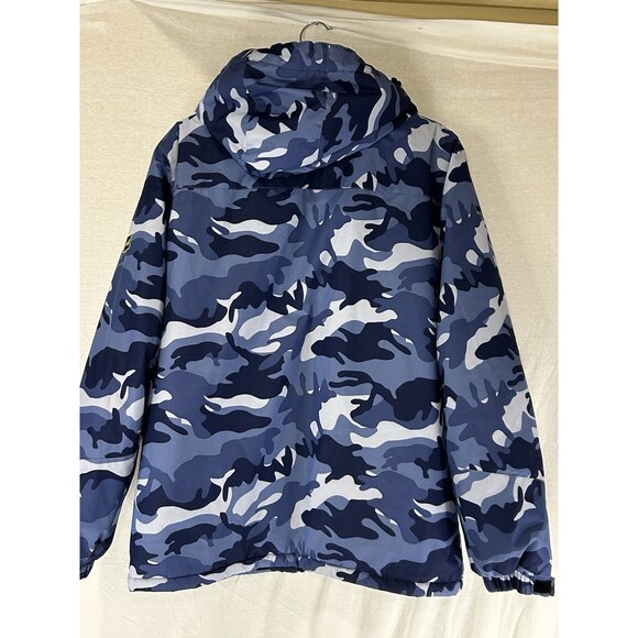 Men's M Winter Skiing Jacket Blue Camo Fleece Coat Insulated Thermal Waterproof - Picture 4 of 11